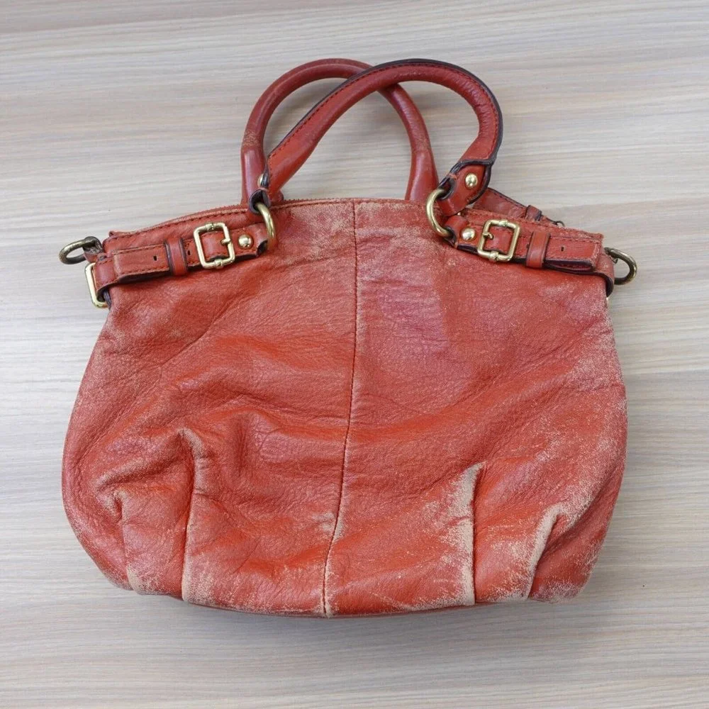 COACH Madison Bag Womens Red Leather Satchel Retro Indie Quiet Luxury M DEFECTS